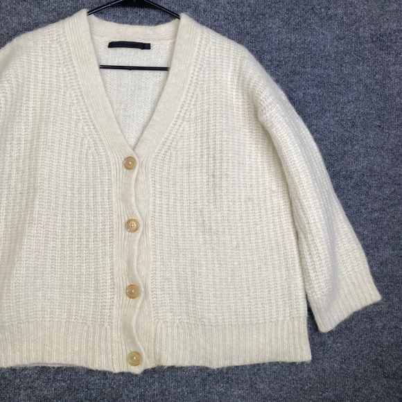 Jenni Kayne Everyday Cardigan Ivory Baby Alpaca Wool Knit Sweater S 274-7321-B21